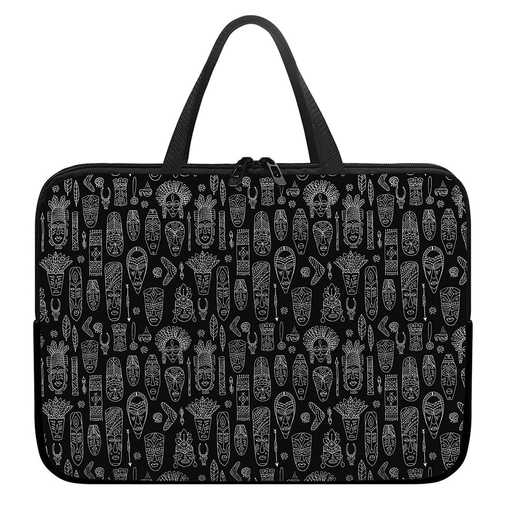 Black And White Totem Pattern Print Laptop Sleeve With Handle