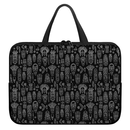 Black And White Totem Pattern Print Laptop Sleeve With Handle