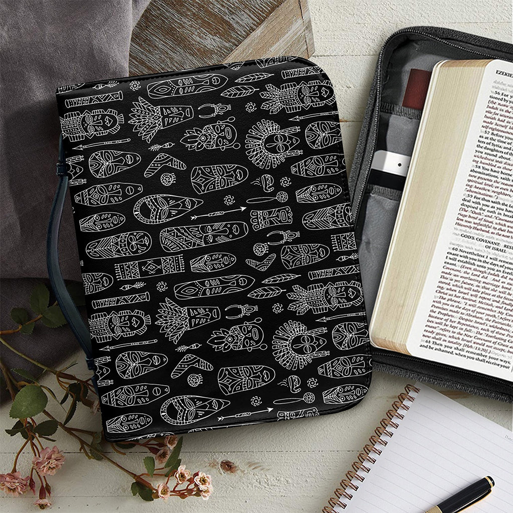 Black And White Totem Pattern Print Leather Bible Cover