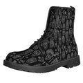 Black And White Totem Pattern Print Lace-Up Boots
