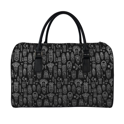 Black And White Totem Pattern Print Leather Duffle Bag