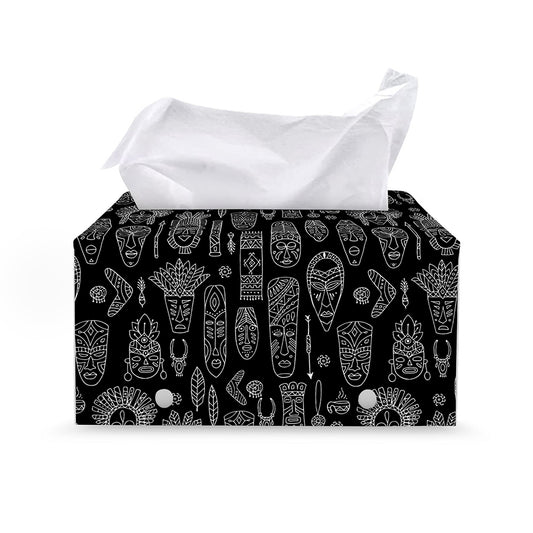 Black And White Totem Pattern Print Leather Tissue Box Cover