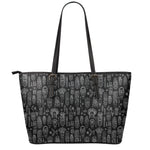 Black And White Totem Pattern Print Leather Tote Bag