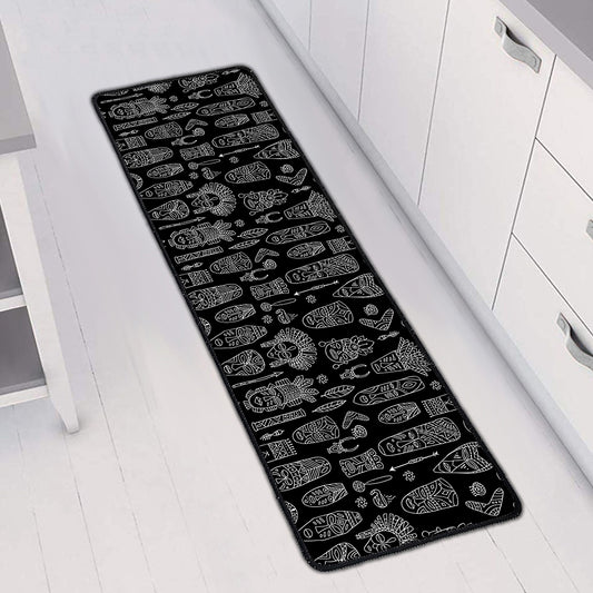 Black And White Totem Pattern Print Long Kitchen Mat