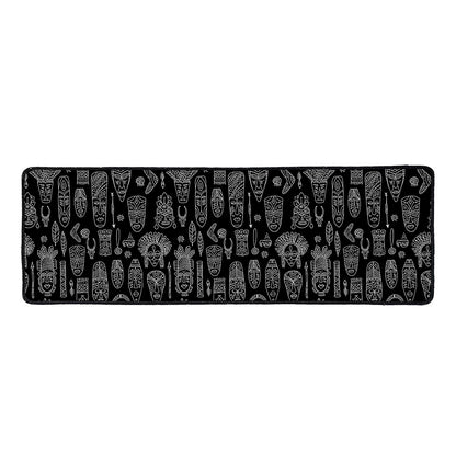 Black And White Totem Pattern Print Long Kitchen Mat