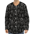 Black And White Totem Pattern Print Long Sleeve Baseball Jersey