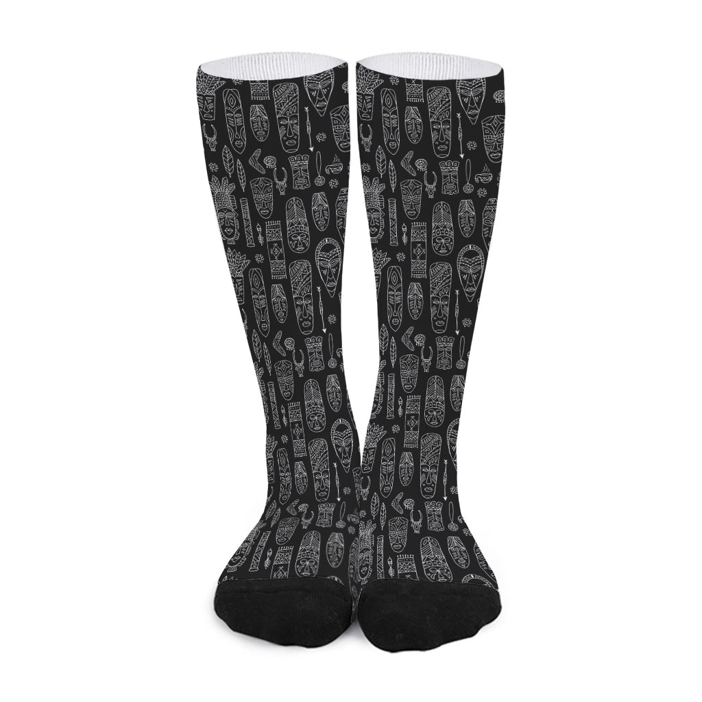 Black And White Totem Pattern Print Long Socks