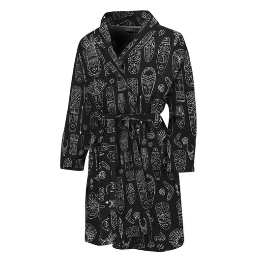Black And White Totem Pattern Print Men's Bathrobe