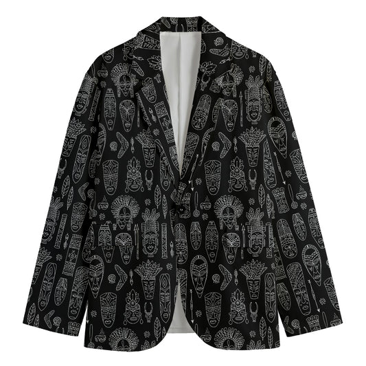 Black And White Totem Pattern Print Men's Blazer