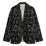 Black And White Totem Pattern Print Men's Blazer