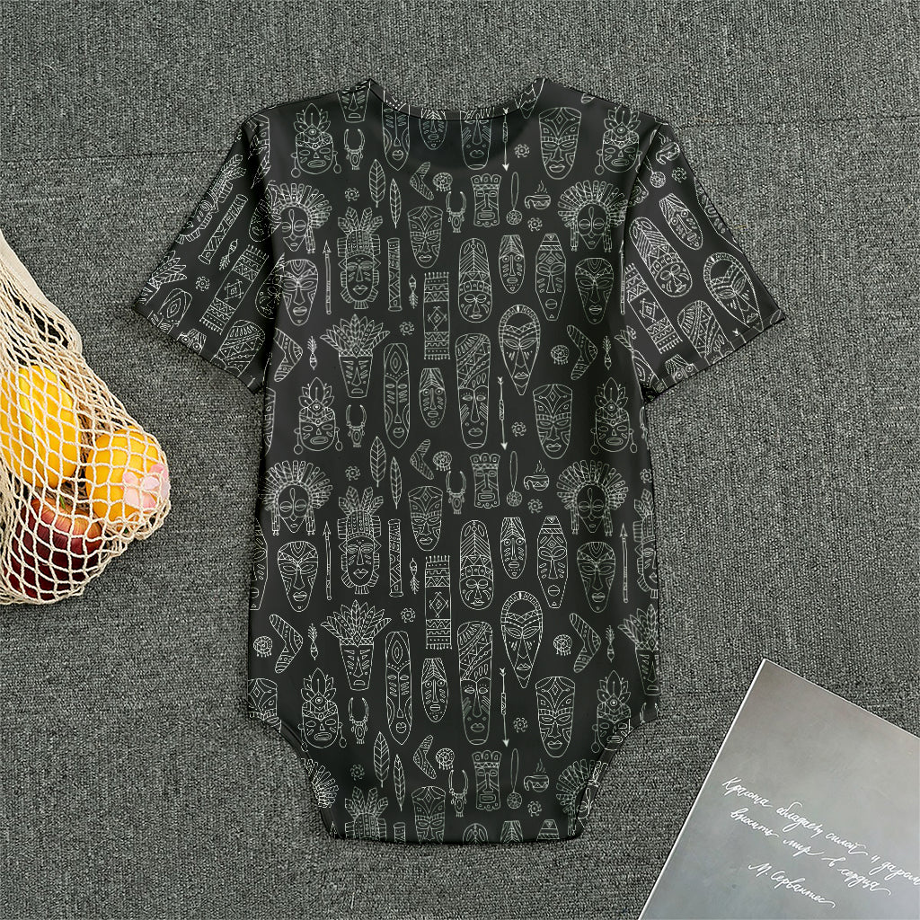 Black And White Totem Pattern Print Men's Bodysuit