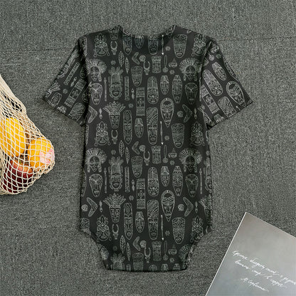 Black And White Totem Pattern Print Men's Bodysuit