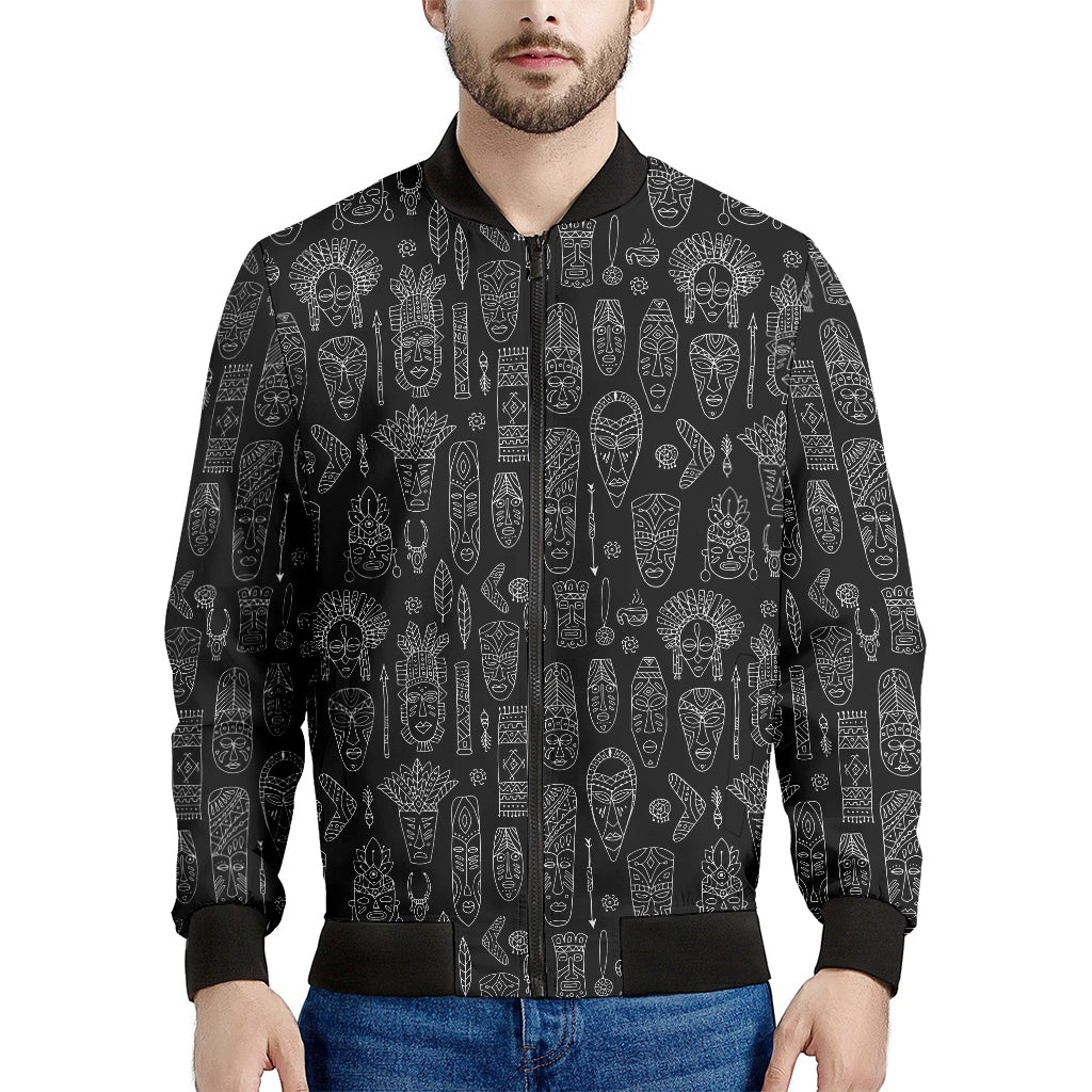 Black And White Totem Pattern Print Men's Bomber Jacket