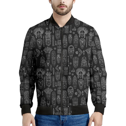 Black And White Totem Pattern Print Men's Bomber Jacket