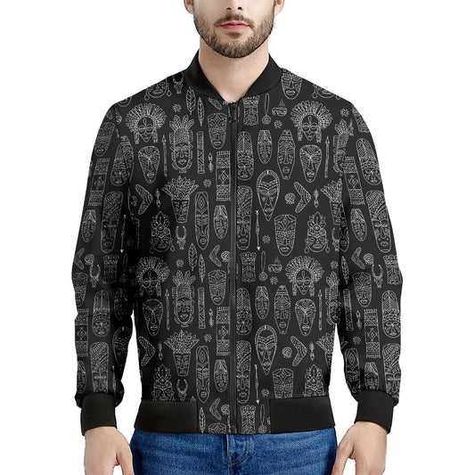 Black And White Totem Pattern Print Men's Bomber Jacket