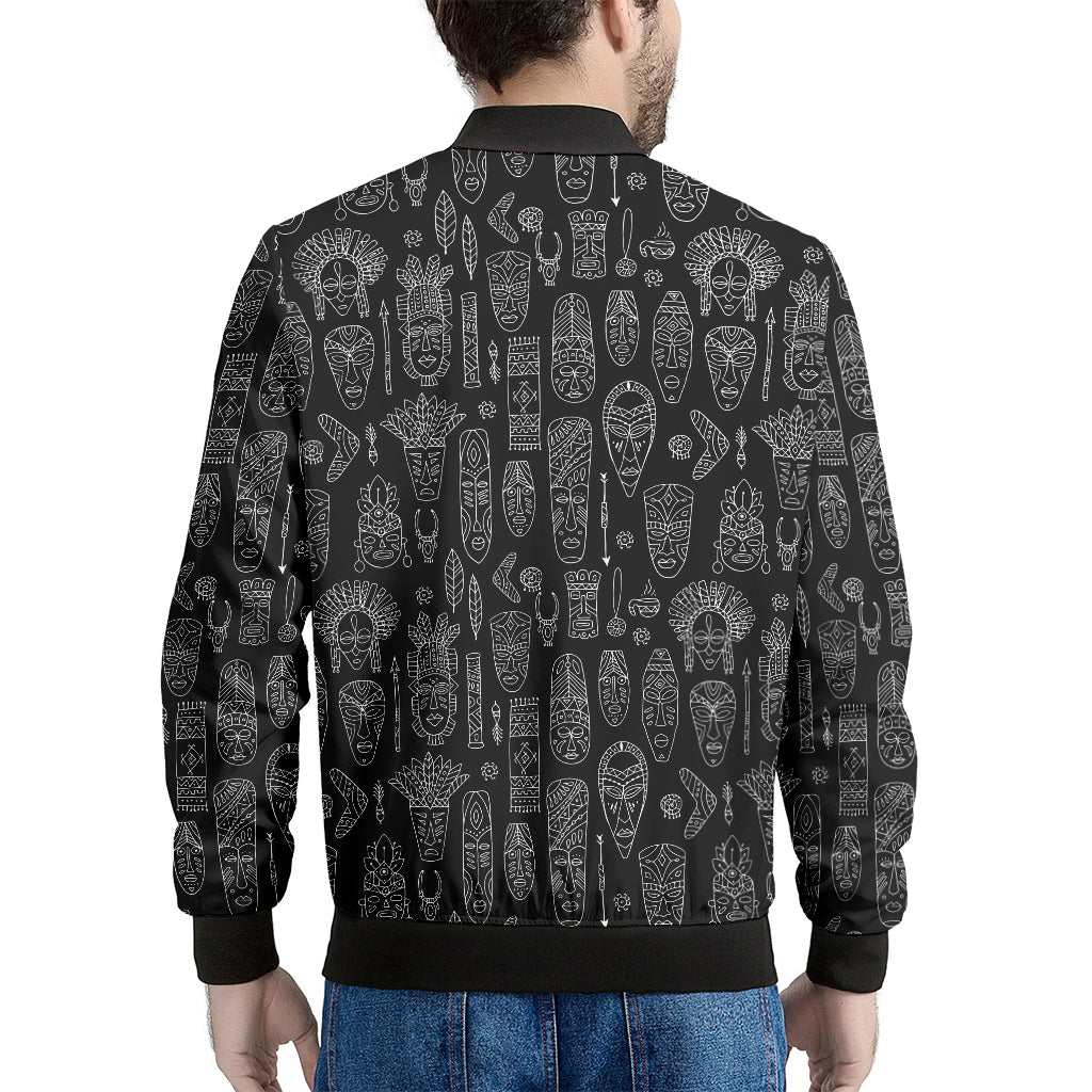Black And White Totem Pattern Print Men's Bomber Jacket