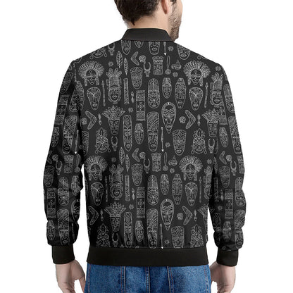 Black And White Totem Pattern Print Men's Bomber Jacket