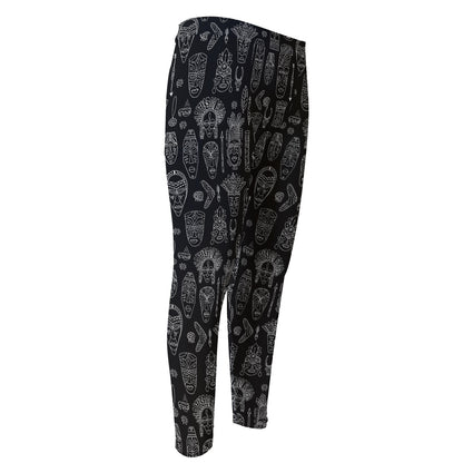 Black And White Totem Pattern Print Men's Compression Pants