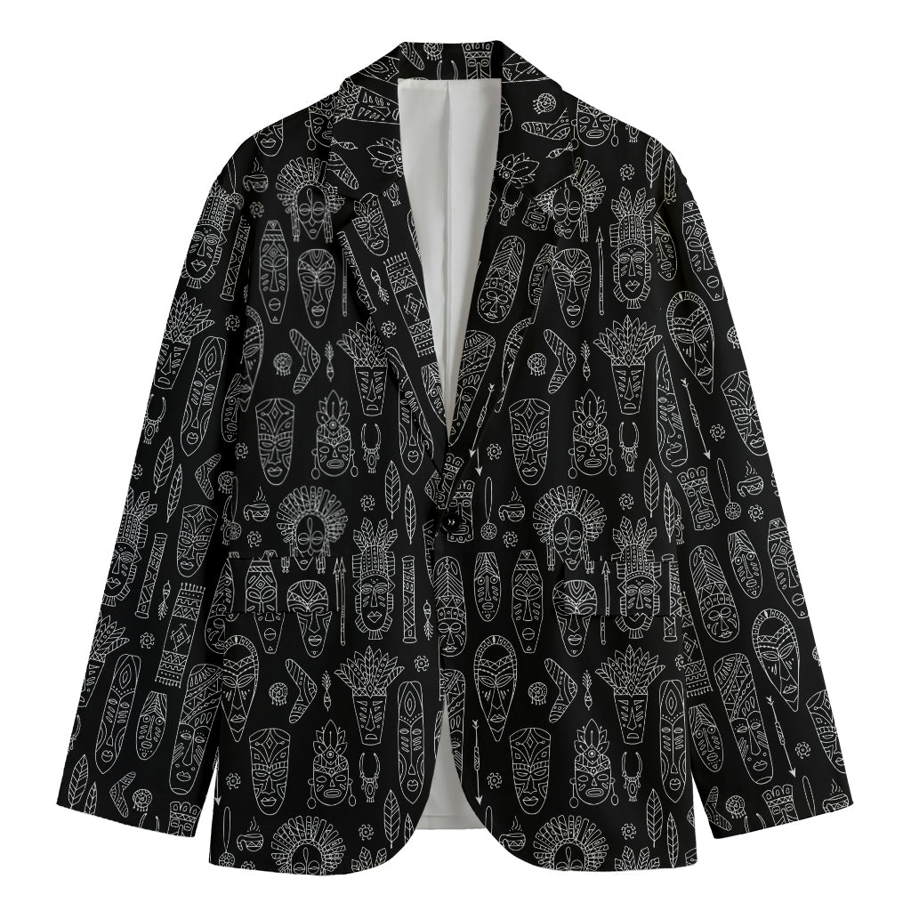 Black And White Totem Pattern Print Men's Cotton Blazer