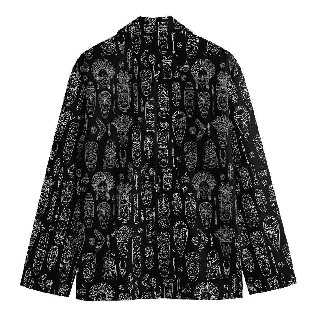 Black And White Totem Pattern Print Men's Cotton Blazer