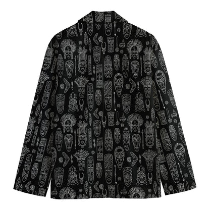 Black And White Totem Pattern Print Men's Cotton Blazer