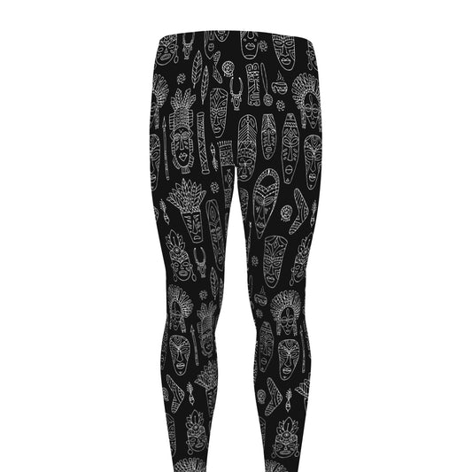 Black And White Totem Pattern Print Men's leggings