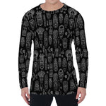 Black And White Totem Pattern Print Men's Long Sleeve T-Shirt