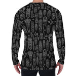 Black And White Totem Pattern Print Men's Long Sleeve T-Shirt