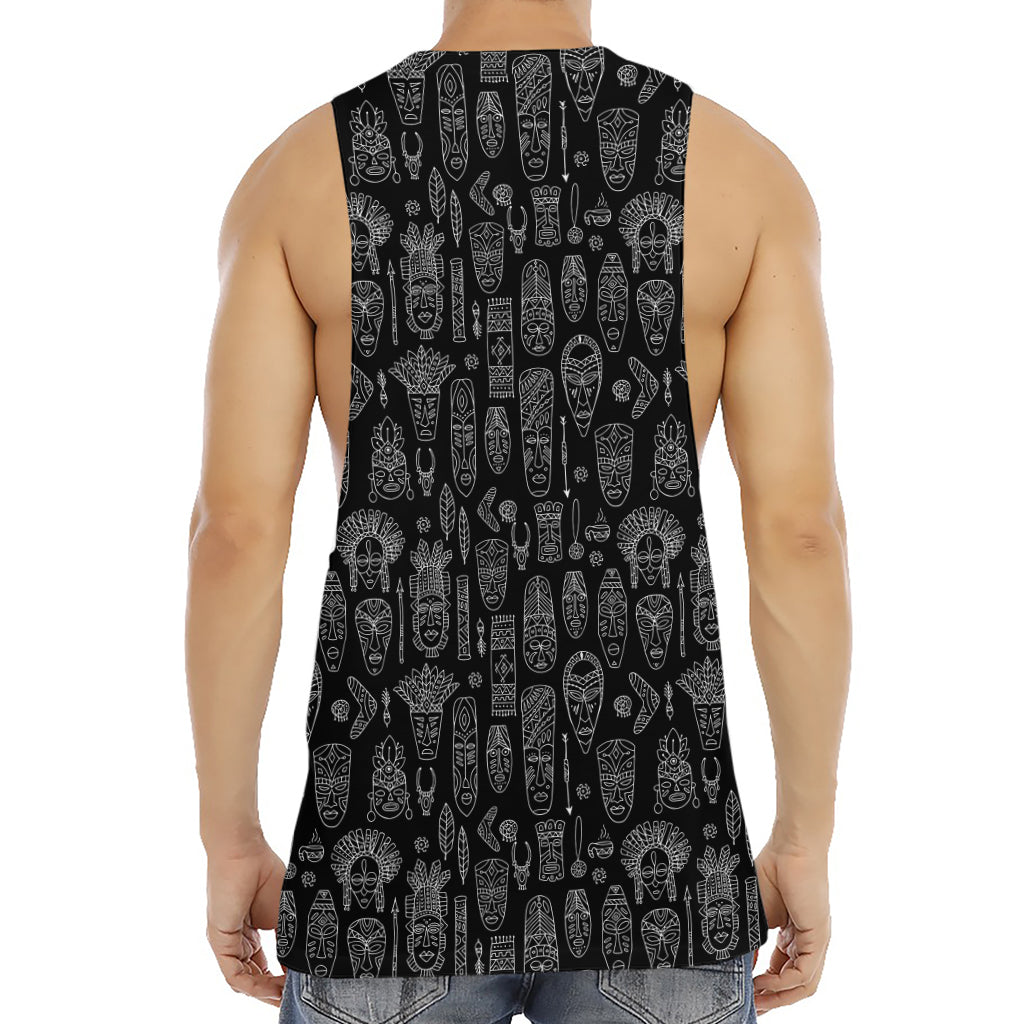 Black And White Totem Pattern Print Men's Muscle Tank Top
