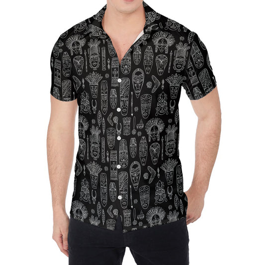 Black And White Totem Pattern Print Men's Shirt