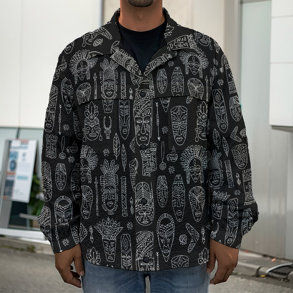 Black And White Totem Pattern Print Men's Shirt Jacket
