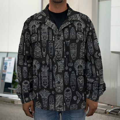 Black And White Totem Pattern Print Men's Shirt Jacket