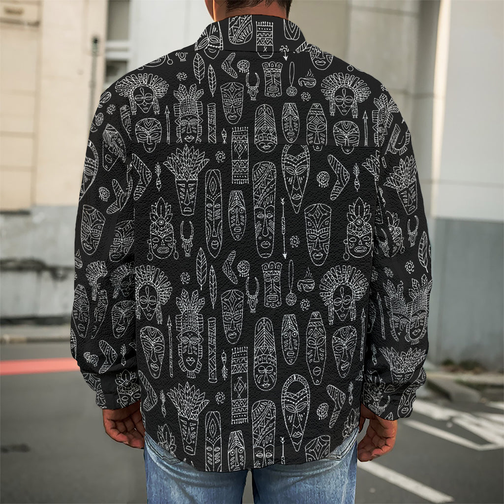 Black And White Totem Pattern Print Men's Shirt Jacket