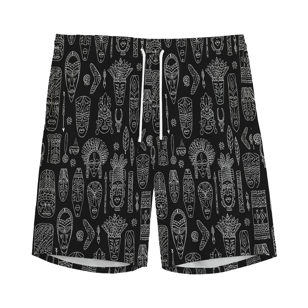 Black And White Totem Pattern Print Men's Sports Shorts