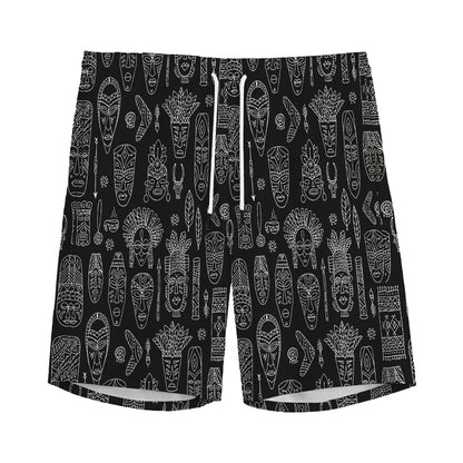Black And White Totem Pattern Print Men's Sports Shorts