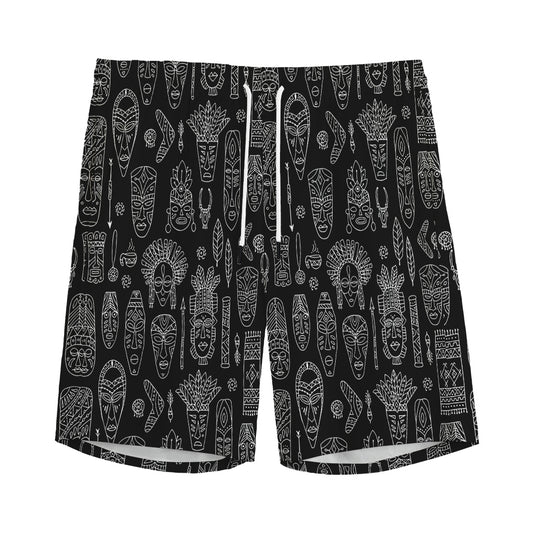 Black And White Totem Pattern Print Men's Sports Shorts