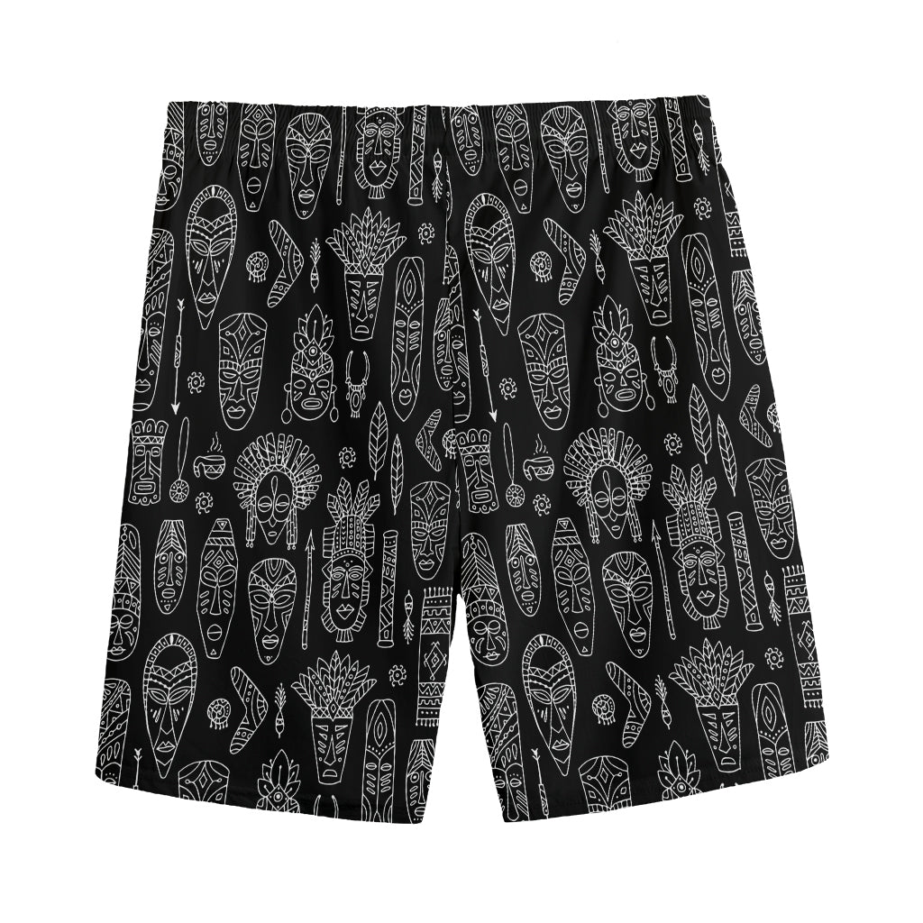 Black And White Totem Pattern Print Men's Sports Shorts
