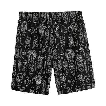 Black And White Totem Pattern Print Men's Sports Shorts