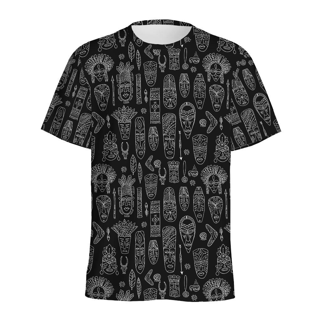 Black And White Totem Pattern Print Men's Sports T-Shirt