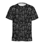 Black And White Totem Pattern Print Men's Sports T-Shirt