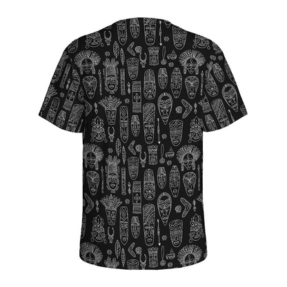 Black And White Totem Pattern Print Men's Sports T-Shirt