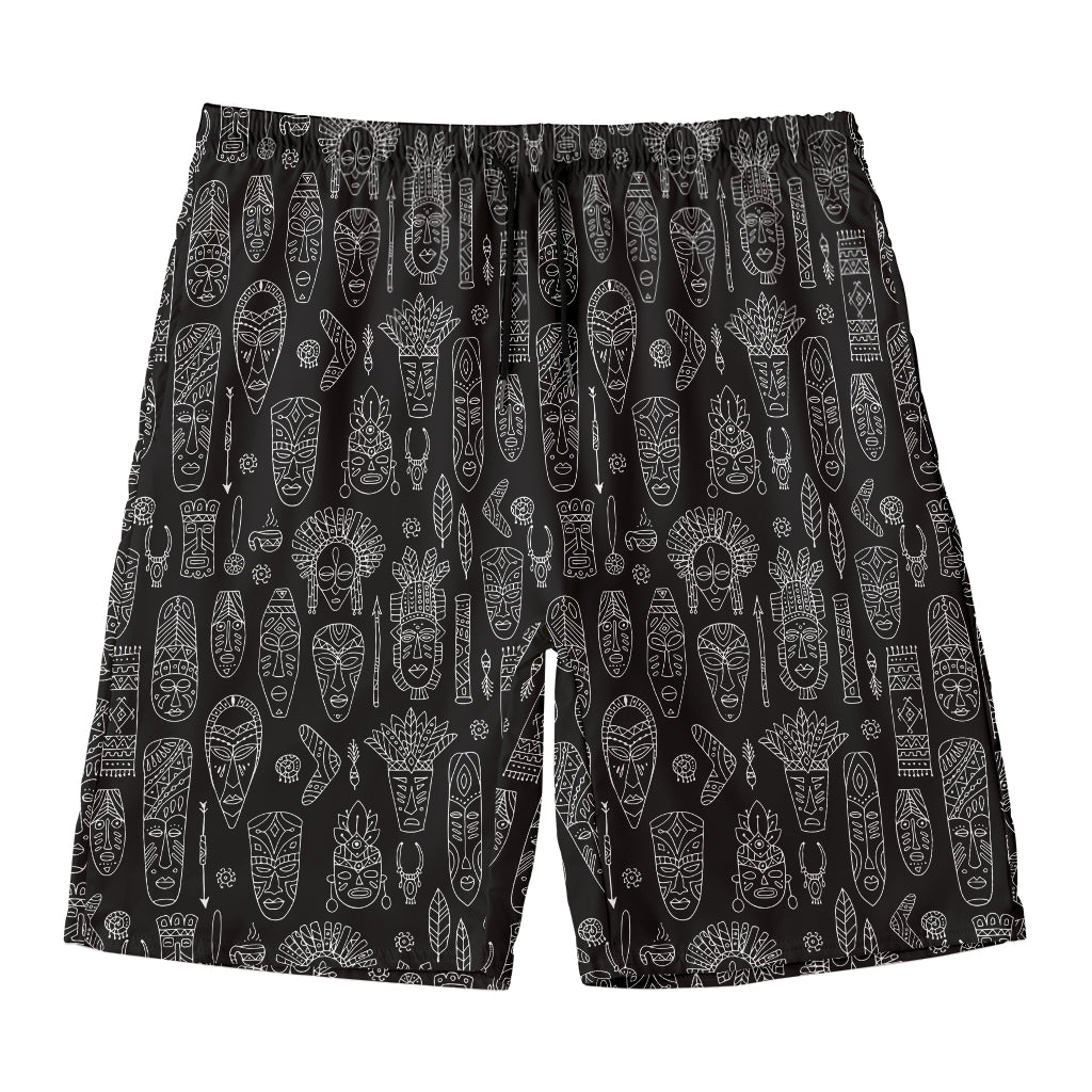 Black And White Totem Pattern Print Men's Swim Trunks