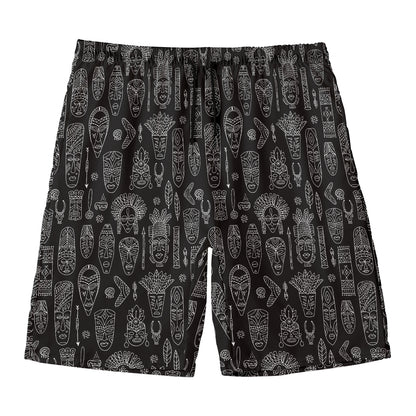Black And White Totem Pattern Print Men's Swim Trunks