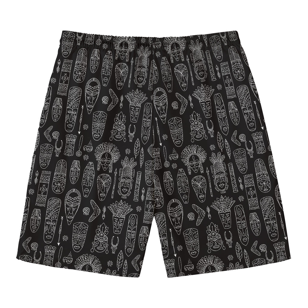 Black And White Totem Pattern Print Men's Swim Trunks