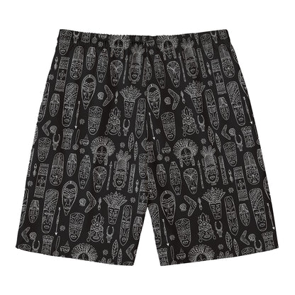 Black And White Totem Pattern Print Men's Swim Trunks