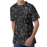Black And White Totem Pattern Print Men's Velvet T-Shirt