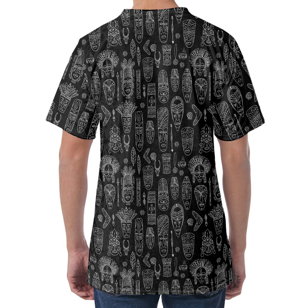 Black And White Totem Pattern Print Men's Velvet T-Shirt
