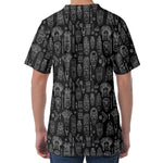 Black And White Totem Pattern Print Men's Velvet T-Shirt