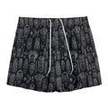 Black And White Totem Pattern Print Mesh Shorts