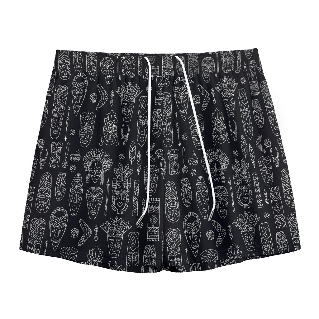 Black And White Totem Pattern Print Mesh Shorts